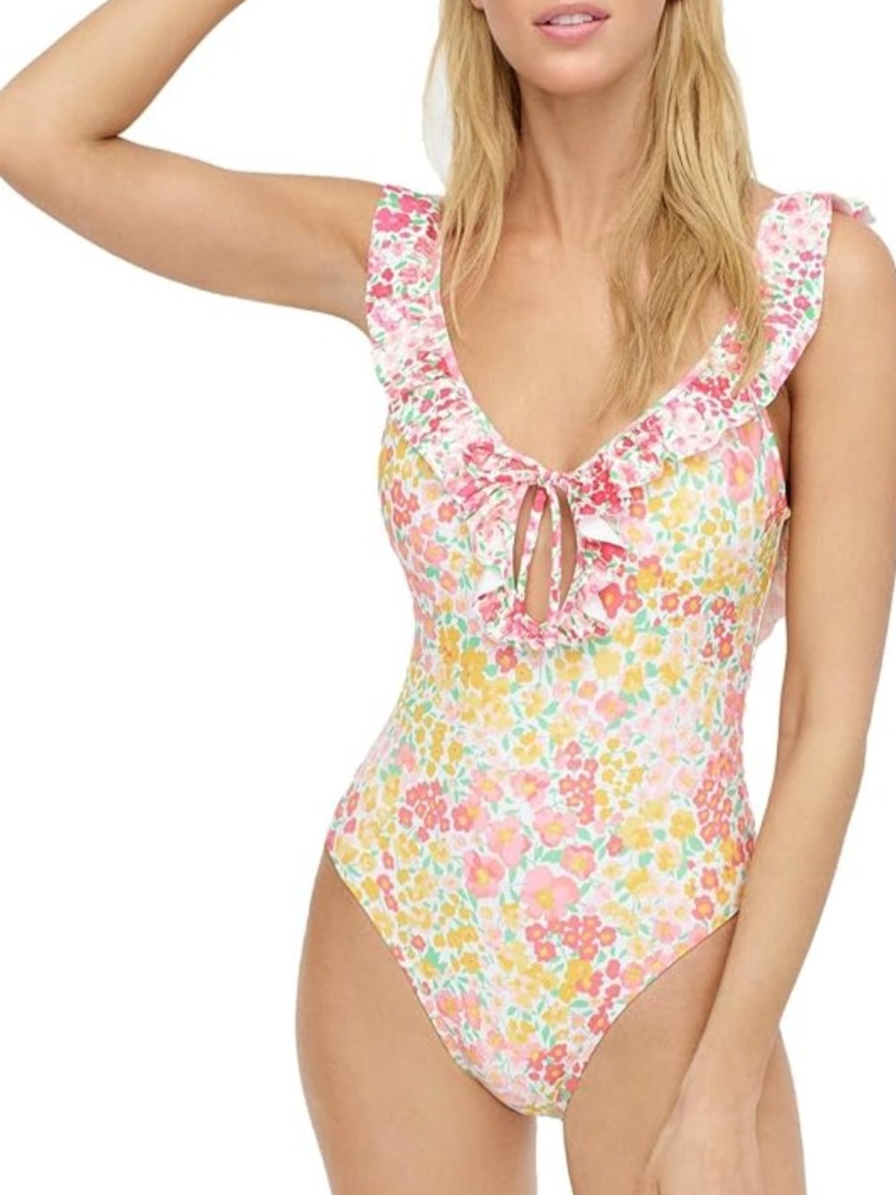 J. Crew Floral Ruffle One-Piece Swimsuit, Pink Floral, NWT
